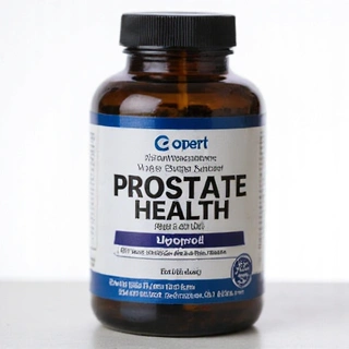 Isang bote ng Prostate Health supplement, na may disenyo na nagpapahiwatig ng suporta sa kalusugan ng lalaki.