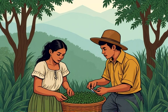 Larawan ng sinaunang pamilya na nangangalap ng halamang gamot