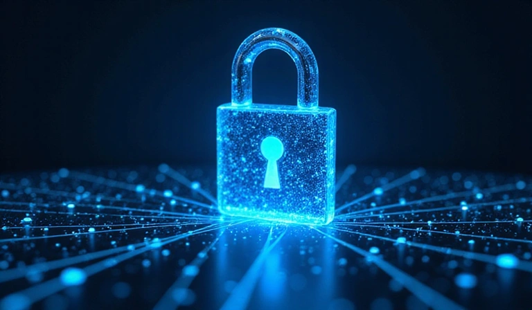 Digital privacy concept with padlock and data